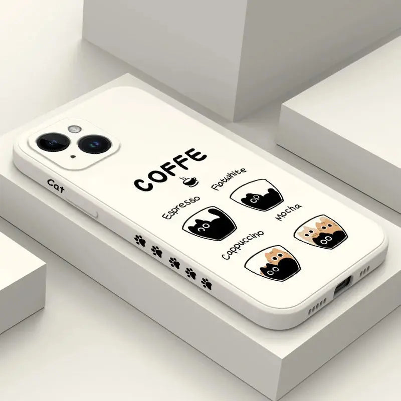 Funda COFFE gato para iPhone 15 14 13 12 11 X XR XS SE2 SE2020 8 7 6 6S - La zona Apple