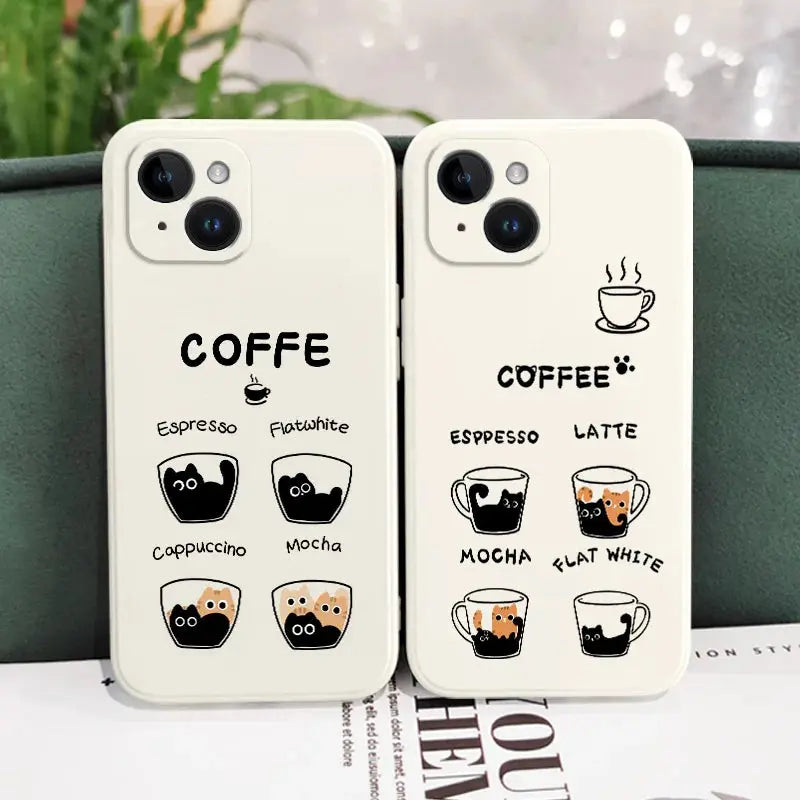 Funda COFFE gato para iPhone 15 14 13 12 11 X XR XS SE2 SE2020 8 7 6 6S - La zona Apple