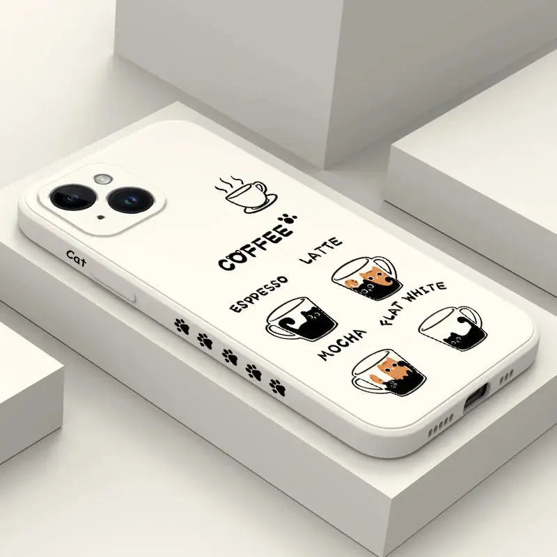 Funda COFFE gato para iPhone 15 14 13 12 11 X XR XS SE2 SE2020 8 7 6 6S - La zona Apple