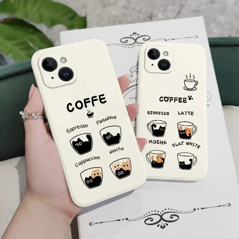 Funda COFFE gato para iPhone 15 14 13 12 11 X XR XS SE2 SE2020 8 7 6 6S - La zona Apple