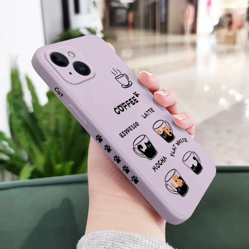 Funda COFFE gato para iPhone 15 14 13 12 11 X XR XS SE2 SE2020 8 7 6 6S - La zona Apple