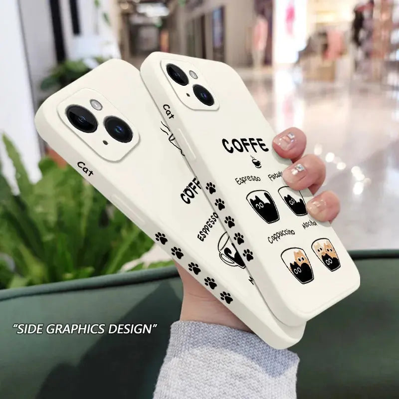 Funda COFFE gato para iPhone 15 14 13 12 11 X XR XS SE2 SE2020 8 7 6 6S - La zona Apple