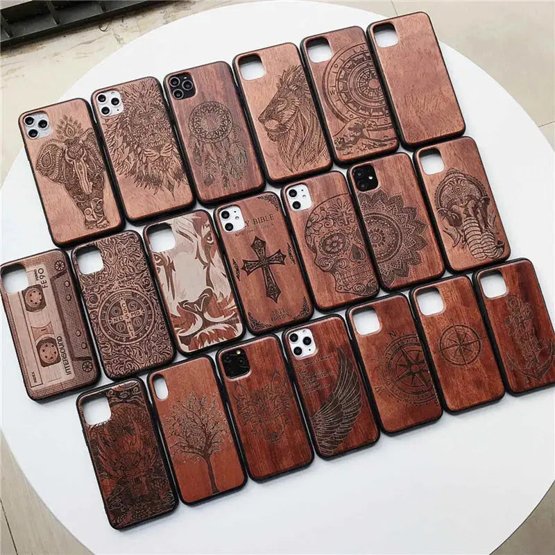 Funda de Teléfono de Madera Real Tallada Natural para iPhone 11 12 13: Elegancia y Naturaleza en tus Manos - La zona Apple
