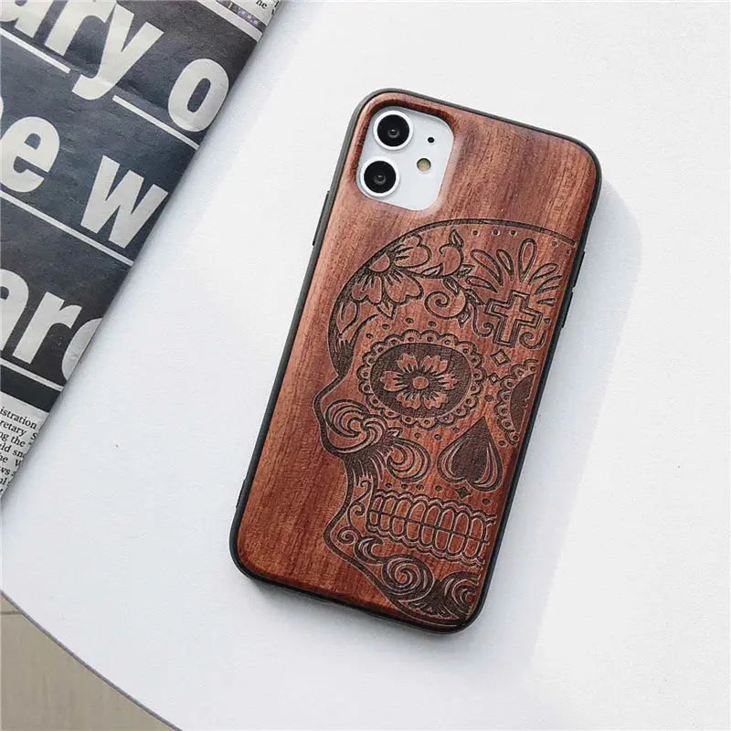 Funda de Teléfono de Madera Real Tallada Natural para iPhone 11 12 13: Elegancia y Naturaleza en tus Manos - La zona Apple