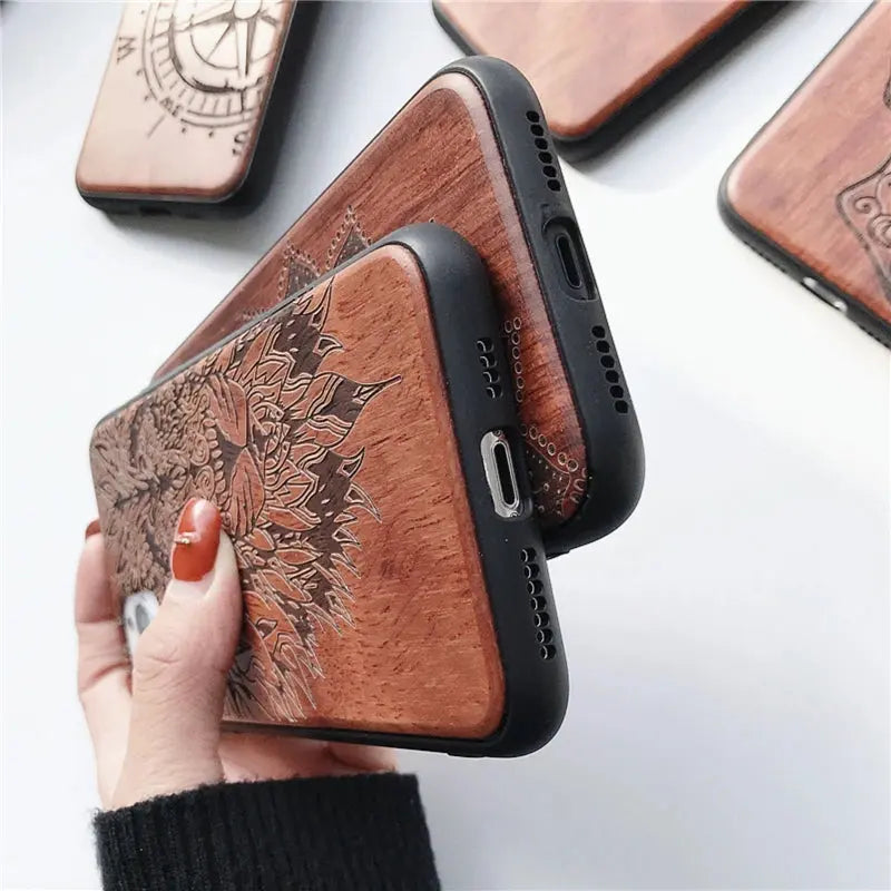 Funda de Teléfono de Madera Real Tallada Natural para iPhone 11 12 13: Elegancia y Naturaleza en tus Manos - La zona Apple
