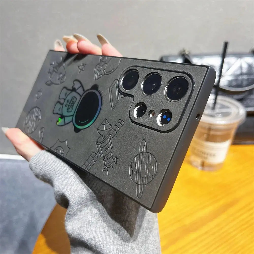 Funda de teléfono mate de piel de astronauta láser para Samsung S23 S22 Ultra, protección de cámara de dibujos animados de lujo, cubierta trasera a prueba de golpes - La zona Apple