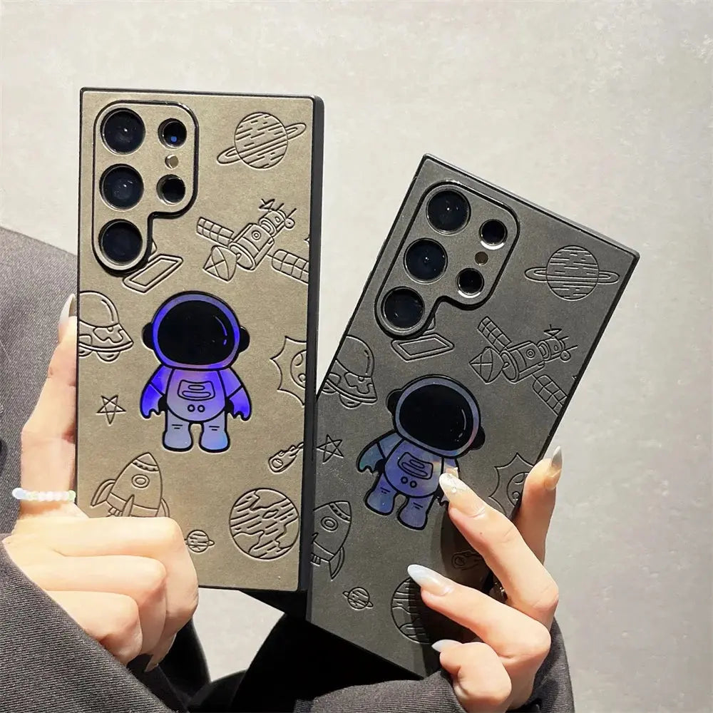 Funda de teléfono mate de piel de astronauta láser para Samsung S23 S22 Ultra, protección de cámara de dibujos animados de lujo, cubierta trasera a prueba de golpes - La zona Apple
