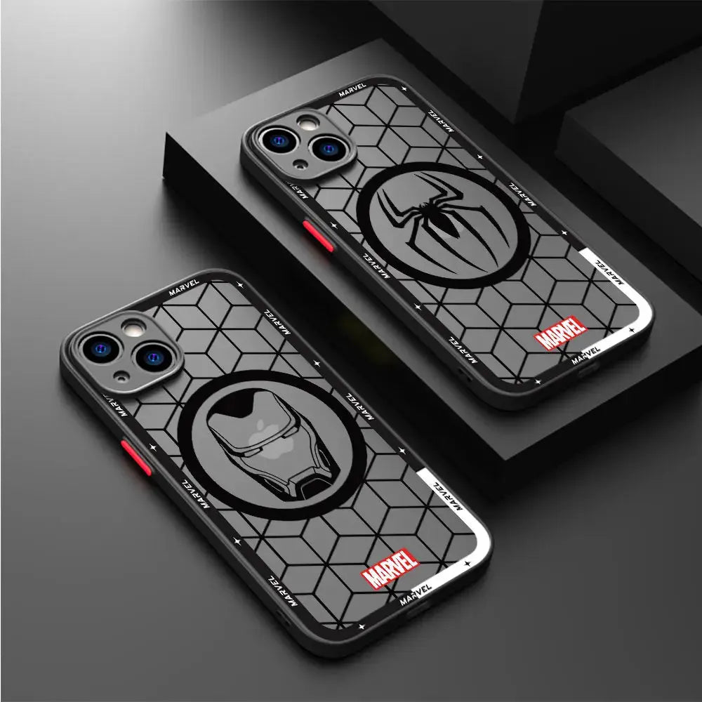 Funda de teléfono mate para IPhone 15, 13, 12, 11, 14 Pro Max, 13Mini, X, XS Max, XR, 7, 8 Plus, SE(2022), funda transparente de Marvel, Iron Man, Spider - La zona Apple