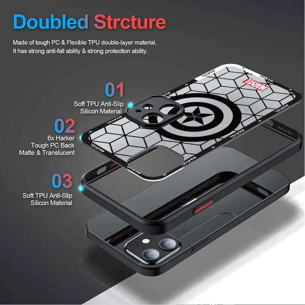 Funda de teléfono mate para IPhone 15, 13, 12, 11, 14 Pro Max, 13Mini, X, XS Max, XR, 7, 8 Plus, SE(2022), funda transparente de Marvel, Iron Man, Spider - La zona Apple