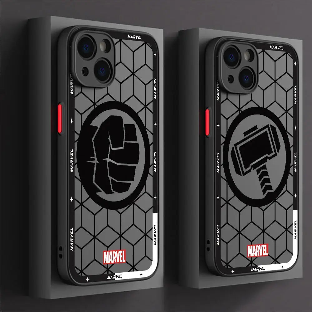 Funda de teléfono mate para IPhone 15, 13, 12, 11, 14 Pro Max, 13Mini, X, XS Max, XR, 7, 8 Plus, SE(2022), funda transparente de Marvel, Iron Man, Spider - La zona Apple