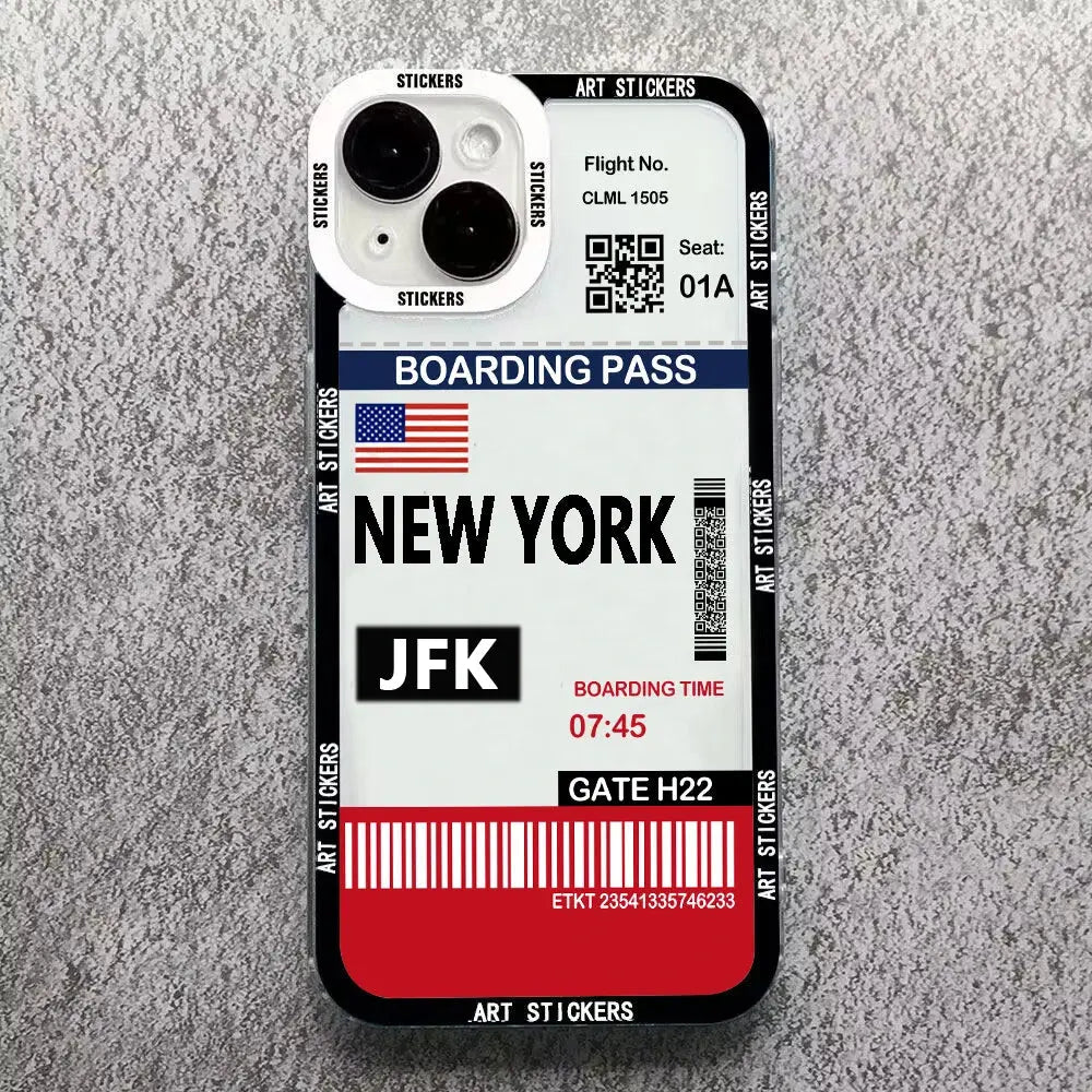 Funda de teléfono personalizada con etiqueta de París, billete de viaje de Ciudad Mundial, Nueva York, para iPhone 15, 14, 13, 12, 11 Pro Max, Mini, XS, X, XR, 7, 8 Plus - La zona Apple