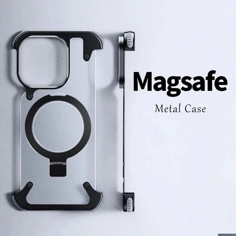 Funda de teléfono sin montura con soporte magnético de aleación de aluminio para iPhone 13 14 15 Pro Max 15Plus, carcasa de lente de Metal, cubierta trasera mate esmerilada - La zona Apple