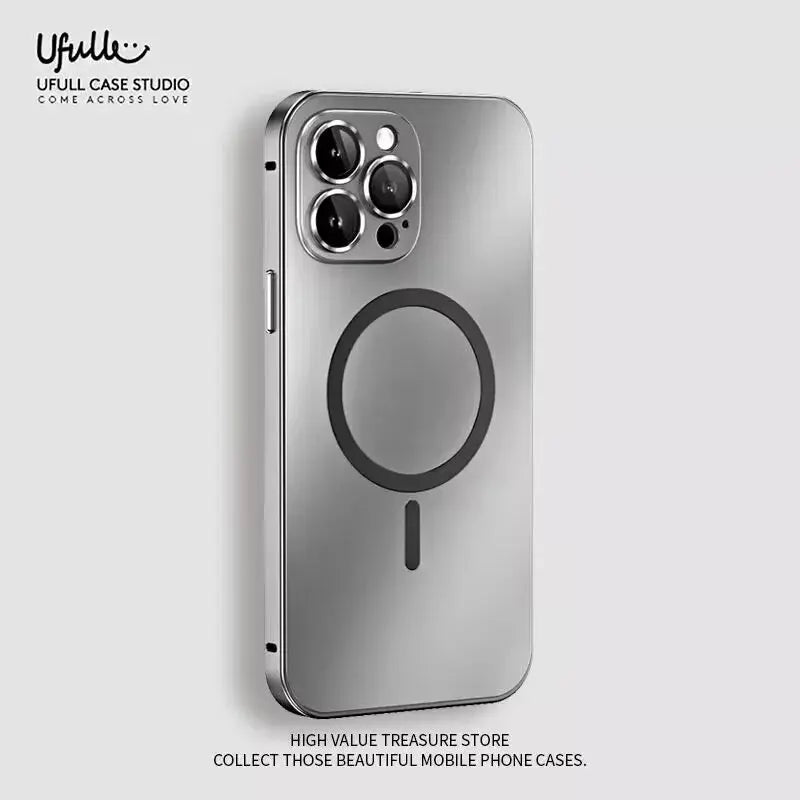 Funda magnética con marco de Metal de aluminio para iPhone 13, 12, 14, 15 Pro Max, 15Plus, Magsafe, Lente de Cristal de carga inalámbrica, cubierta de tablero trasero de PC - La zona Apple