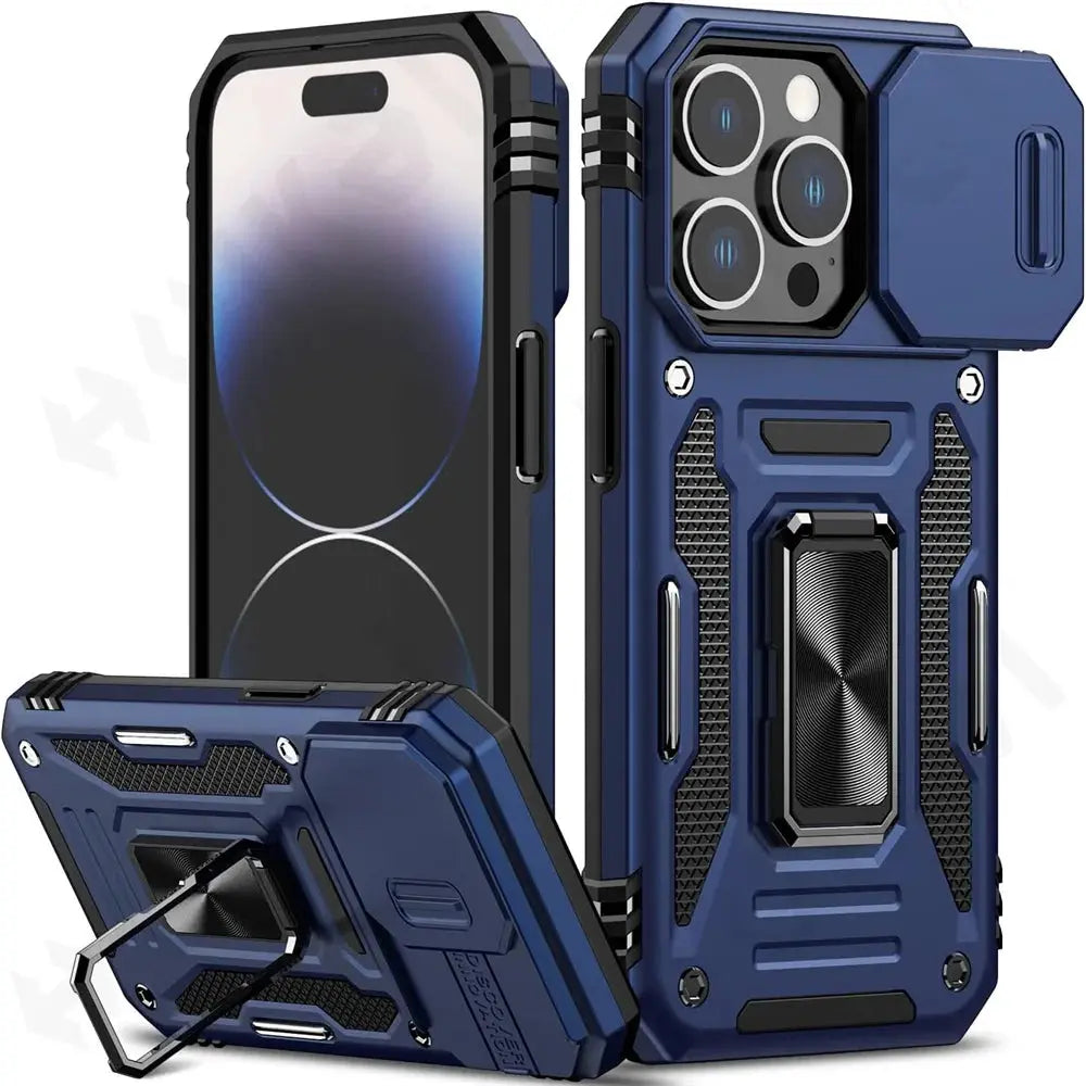 Funda magnética con soporte de anillo para iPhone, carcasa anticaída para cámara deslizante, para iPhone 15 Pro Max Plus - La zona Apple