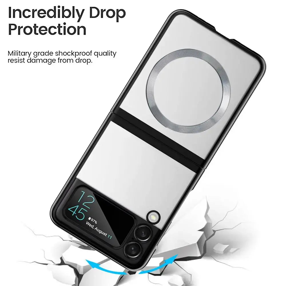 Funda magnética de carga inalámbrica para Samsung Galaxy Z Flip 5 4 3 ZFlip5, carcasa transparente dura a prueba de golpes, Magsafe - La zona Apple