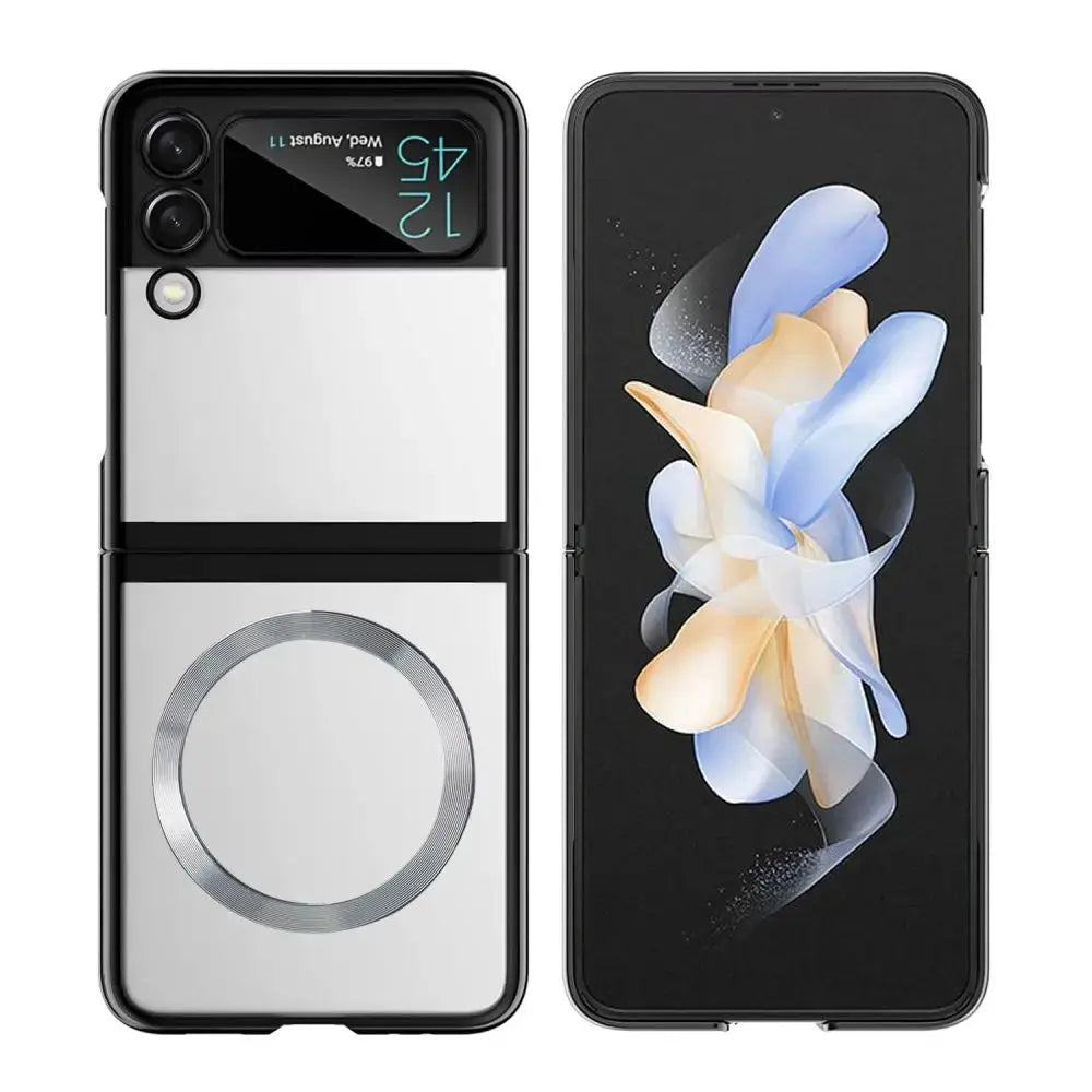 Funda magnética de carga inalámbrica para Samsung Galaxy Z Flip 5 4 3 ZFlip5, carcasa transparente dura a prueba de golpes, Magsafe - La zona Apple