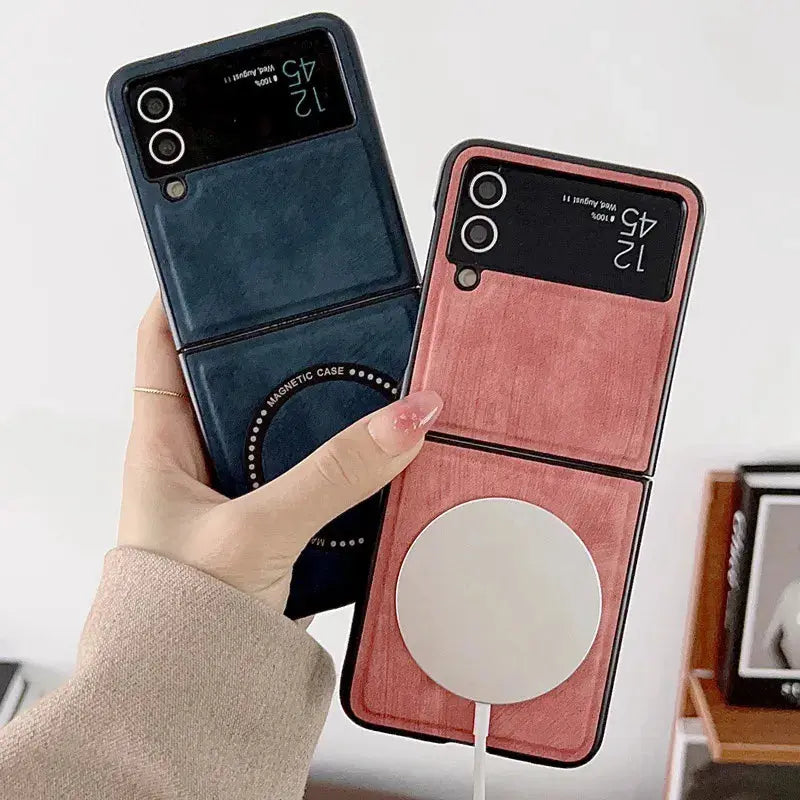 Funda magnética de cuero para Samsung Galaxy Z Flip 4, 3 Z, Flip3, Flip4, 5G, Fundas protectoras Magsafe - La zona Apple