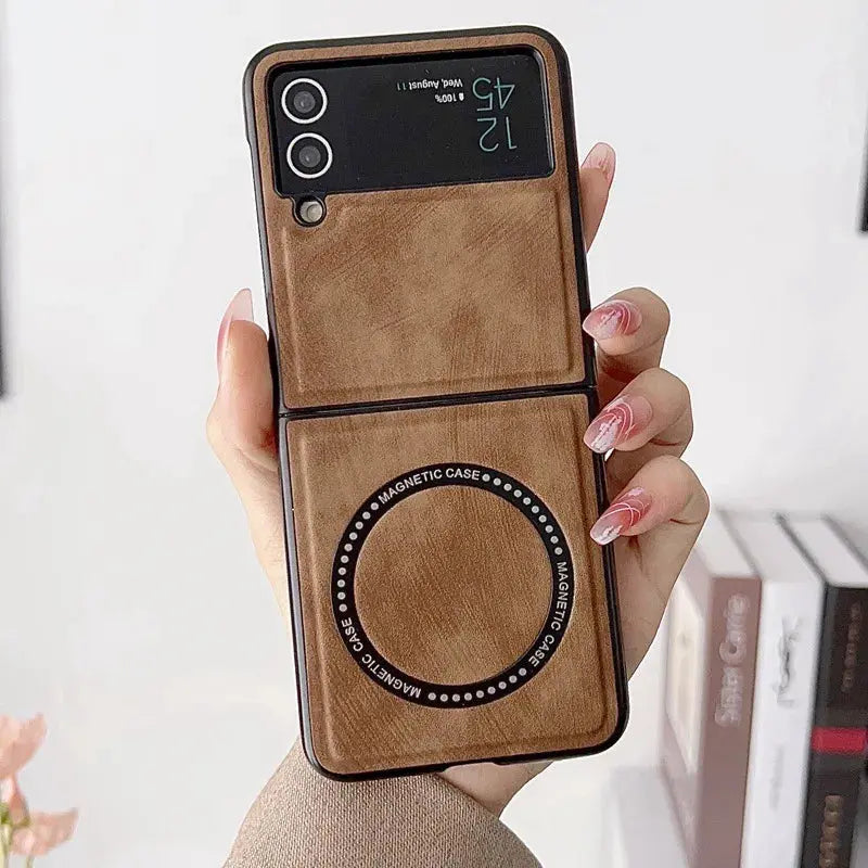 Funda magnética de cuero para Samsung Galaxy Z Flip 4, 3 Z, Flip3, Flip4, 5G, Fundas protectoras Magsafe - La zona Apple