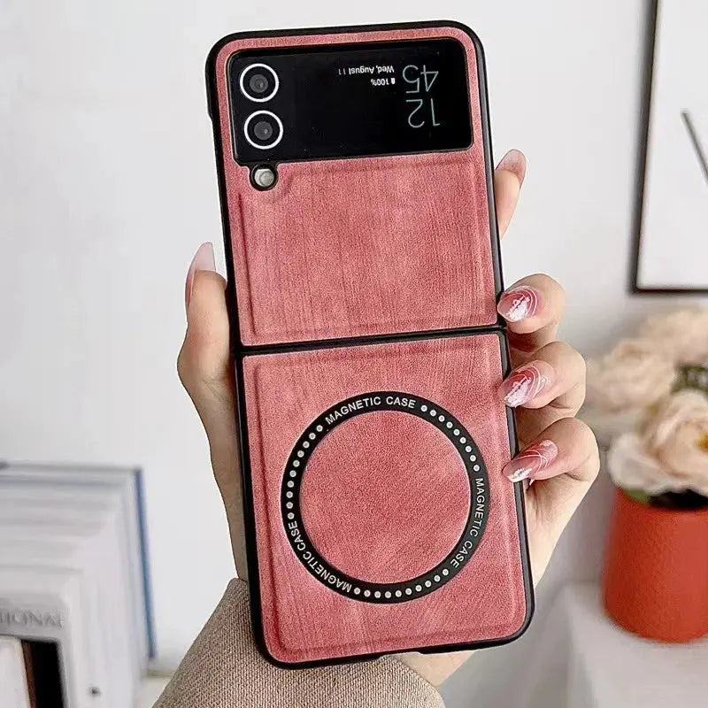 Funda magnética de cuero para Samsung Galaxy Z Flip 4, 3 Z, Flip3, Flip4, 5G, Fundas protectoras Magsafe - La zona Apple