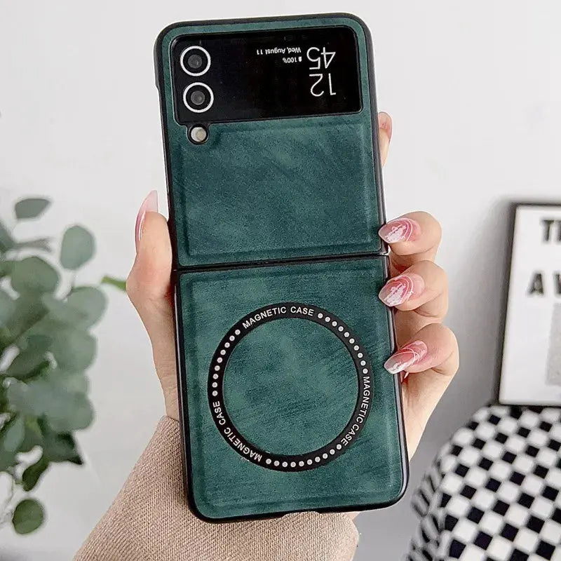 Funda magnética de cuero para Samsung Galaxy Z Flip 4, 3 Z, Flip3, Flip4, 5G, Fundas protectoras Magsafe - La zona Apple