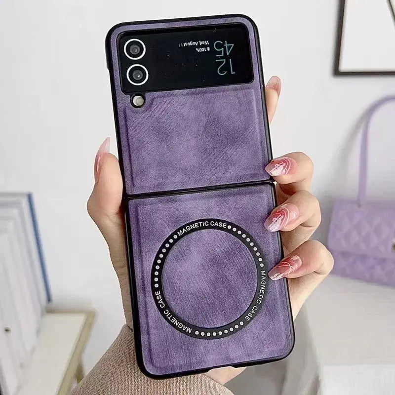 Funda magnética de cuero para Samsung Galaxy Z Flip 4, 3 Z, Flip3, Flip4, 5G, Fundas protectoras Magsafe - La zona Apple