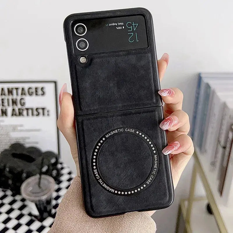 Funda magnética de cuero para Samsung Galaxy Z Flip 4, 3 Z, Flip3, Flip4, 5G, Fundas protectoras Magsafe - La zona Apple