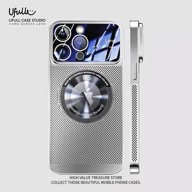 Funda Magsafe con Disipación de Calor para iPhone 14, 12, 13 Pro Max, 11 con Malla Galvanizada y Logotipo Agrandado - La zona Apple