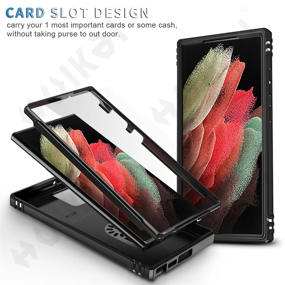 Funda para Samsung Galaxy S23, S22, S21, Ultra FE Plus, A53, A52, A13, A14, 5G - Diseño de Cámara Deslizante, Ranura para Tarjetas y Anillo de Soporte Giratorio - La zona Apple