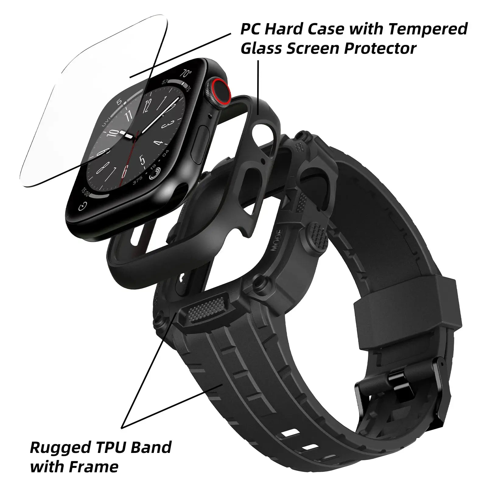 Funda Protectora de TPU y Correa Deportiva premium para Apple Watch, 44mm y 45mm - Compatible con Series 4, 5, 6, 7, 8 y SE - La zona Apple