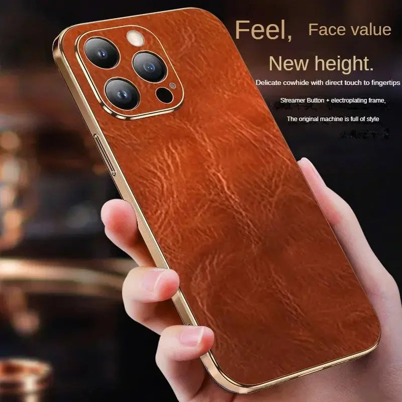 Funda protectora de cuero genuino de lujo para iPhone 15 Pro Max, lente Retro, protección de agujero pequeño de precisión, nuevo - La zona Apple