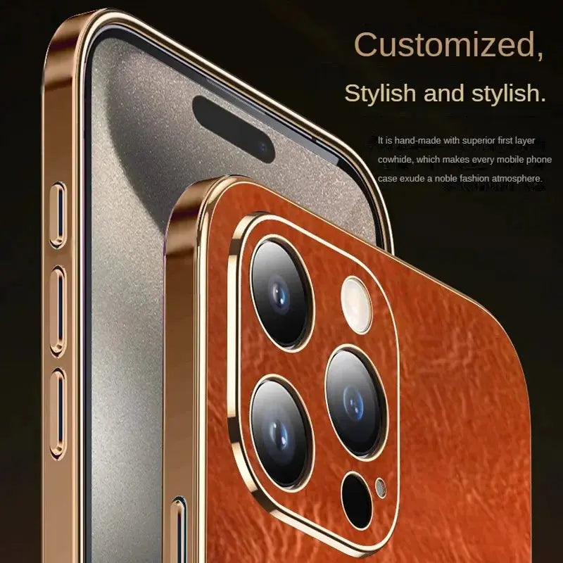 Funda protectora de cuero genuino de lujo para iPhone 15 Pro Max, lente Retro, protección de agujero pequeño de precisión, nuevo - La zona Apple