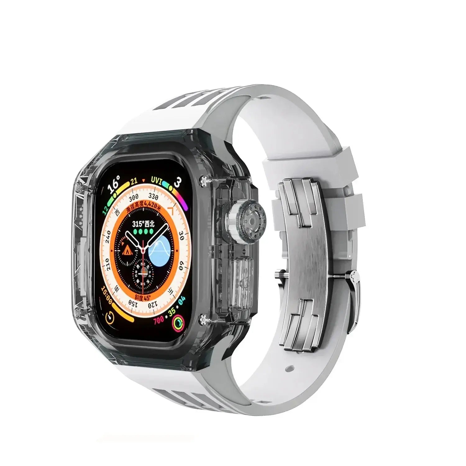 Funda transparente de lujo para Apple Watch, correa de hebilla de acero inoxidable de 49mm, 45mm y 44mm para iWatch 9, 8, 7, 6, 5, 4, modificación DIY - La zona Apple