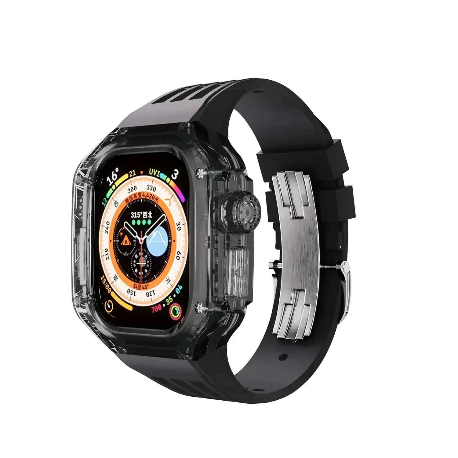 Funda transparente de lujo para Apple Watch, correa de hebilla de acero inoxidable de 49mm, 45mm y 44mm para iWatch 9, 8, 7, 6, 5, 4, modificación DIY - La zona Apple