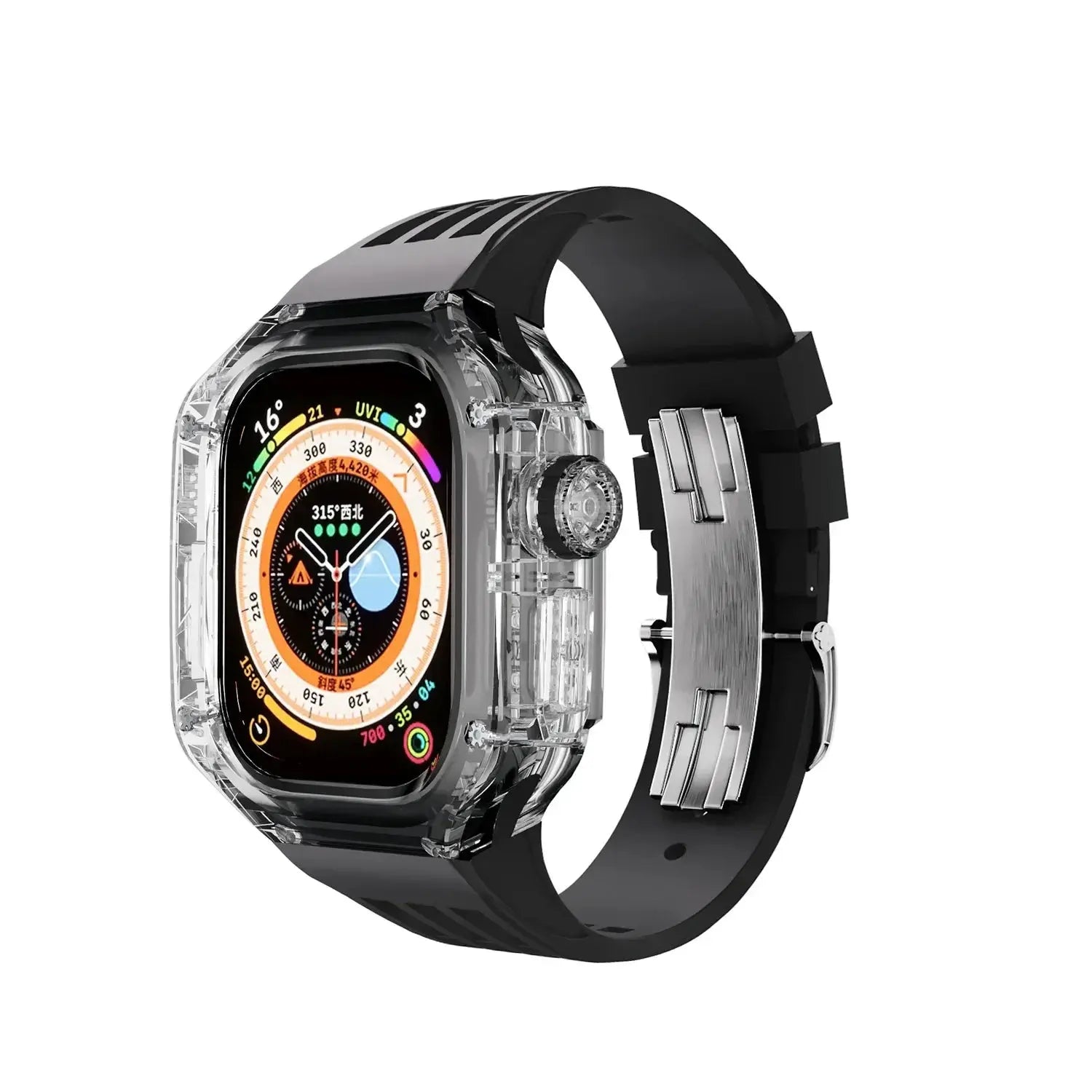 Funda transparente de lujo para Apple Watch, correa de hebilla de acero inoxidable de 49mm, 45mm y 44mm para iWatch 9, 8, 7, 6, 5, 4, modificación DIY - La zona Apple