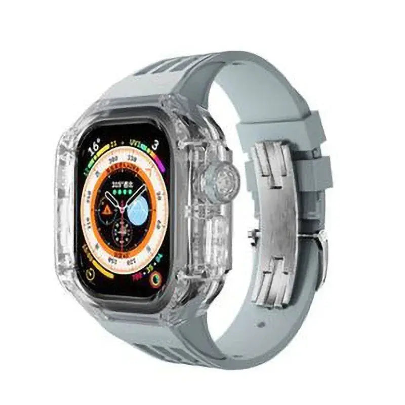 Funda transparente de lujo para Apple Watch, correa de hebilla de acero inoxidable de 49mm, 45mm y 44mm para iWatch 9, 8, 7, 6, 5, 4, modificación DIY - La zona Apple