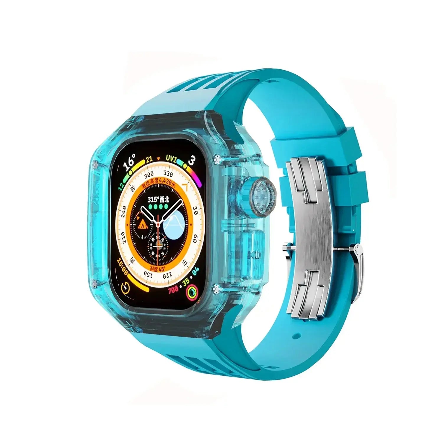 Funda transparente de lujo para Apple Watch, correa de hebilla de acero inoxidable de 49mm, 45mm y 44mm para iWatch 9, 8, 7, 6, 5, 4, modificación DIY - La zona Apple