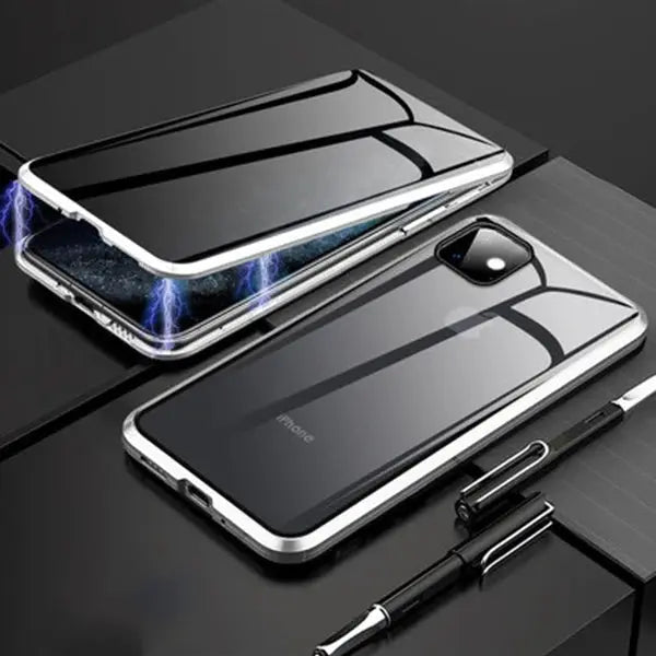 Fundas de vidrio templado magnético antimirones para iPhone, 15, 14, 11, 12, 13 Pro, X, XS MAX, cubierta de parachoques de Metal de privacidad, SE 2022 - La zona Apple