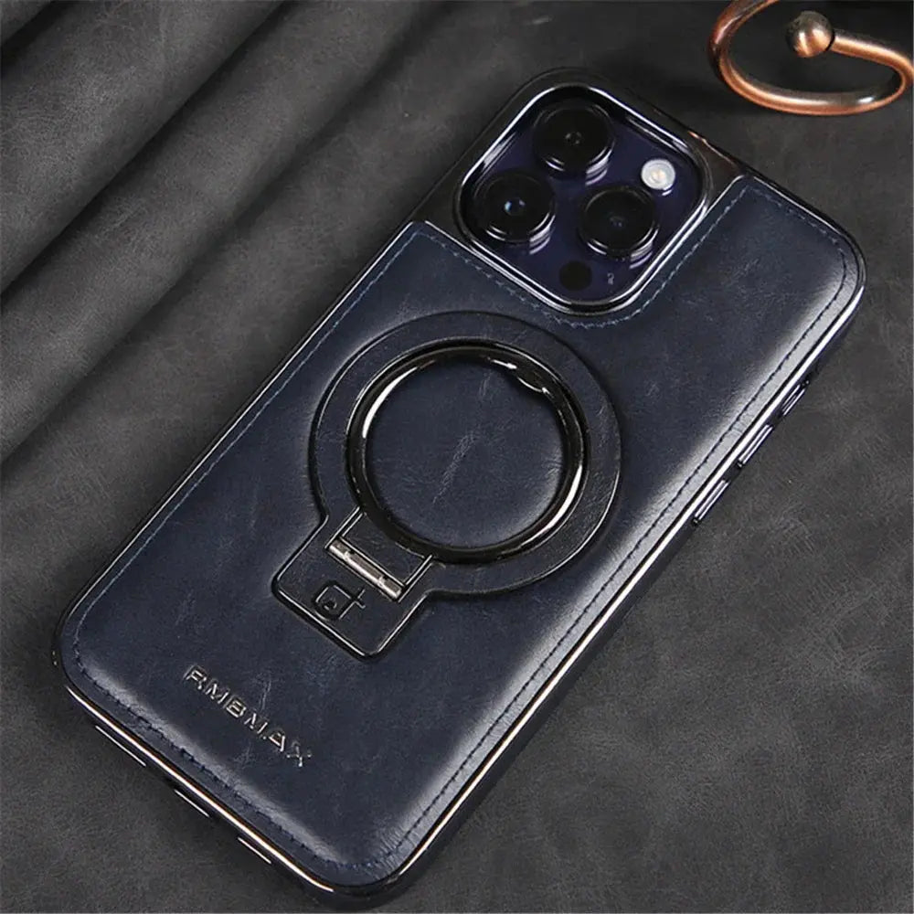 Fundas magnéticas de cuero de lujo con soporte de anillo para iPhone 15, 12, 13, 14 Pro Max, funda de carga inalámbrica Magsafe - La zona Apple