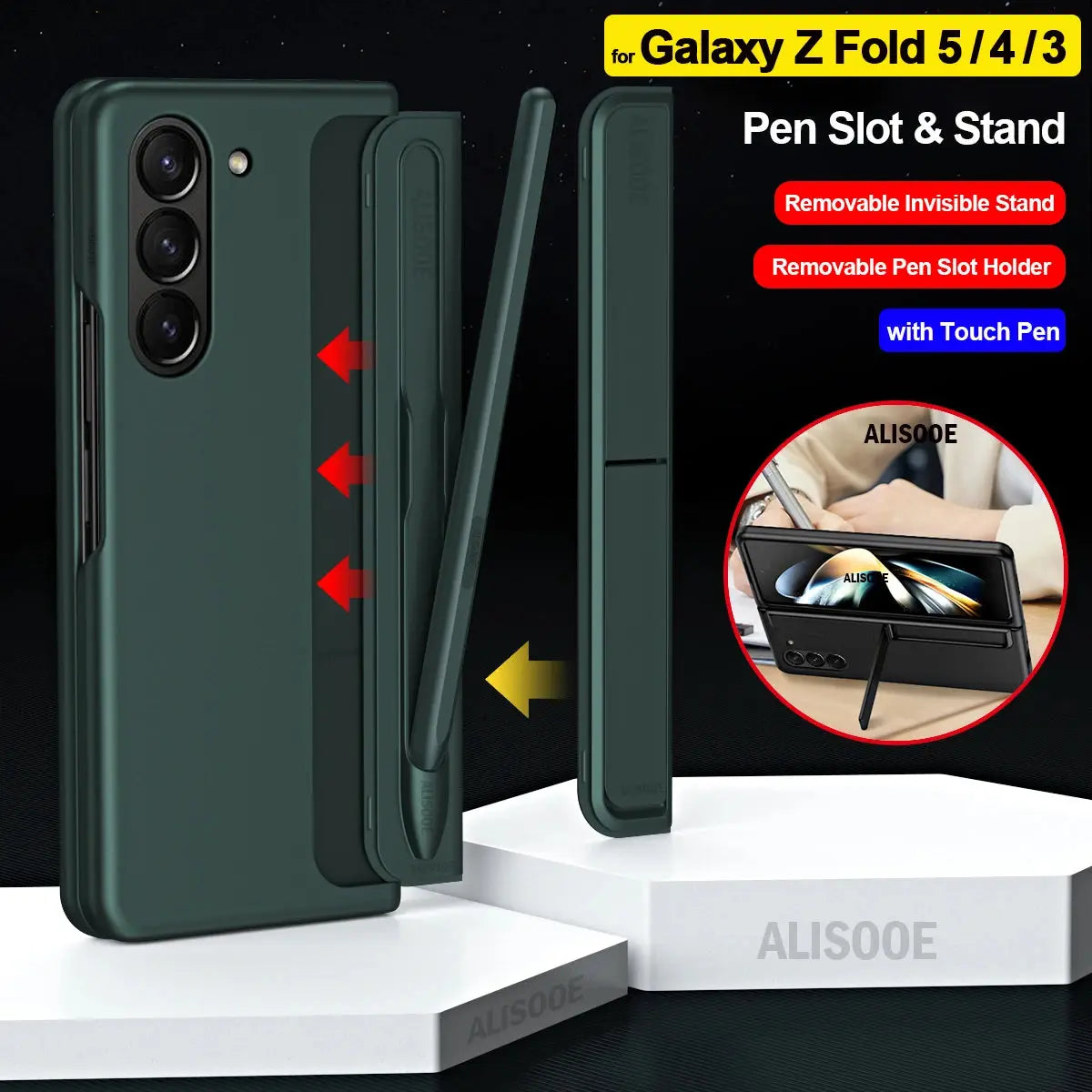 Fundas para Samsung Galaxy Z Fold 5 4 3, funda con ranura para bolígrafo con lápiz táctil, soporte Invisible para Galaxy Z Fold 5, funda trasera - La zona Apple