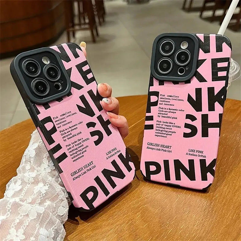 Funda de Cuero PU con Letras Ins para iPhone - Color Rosa - Modelos Compatibles: 15, 12, 11, 14, 13 Pro Max, SE, 7, 8 Plus, XS Max, X, XR - La zona Apple
