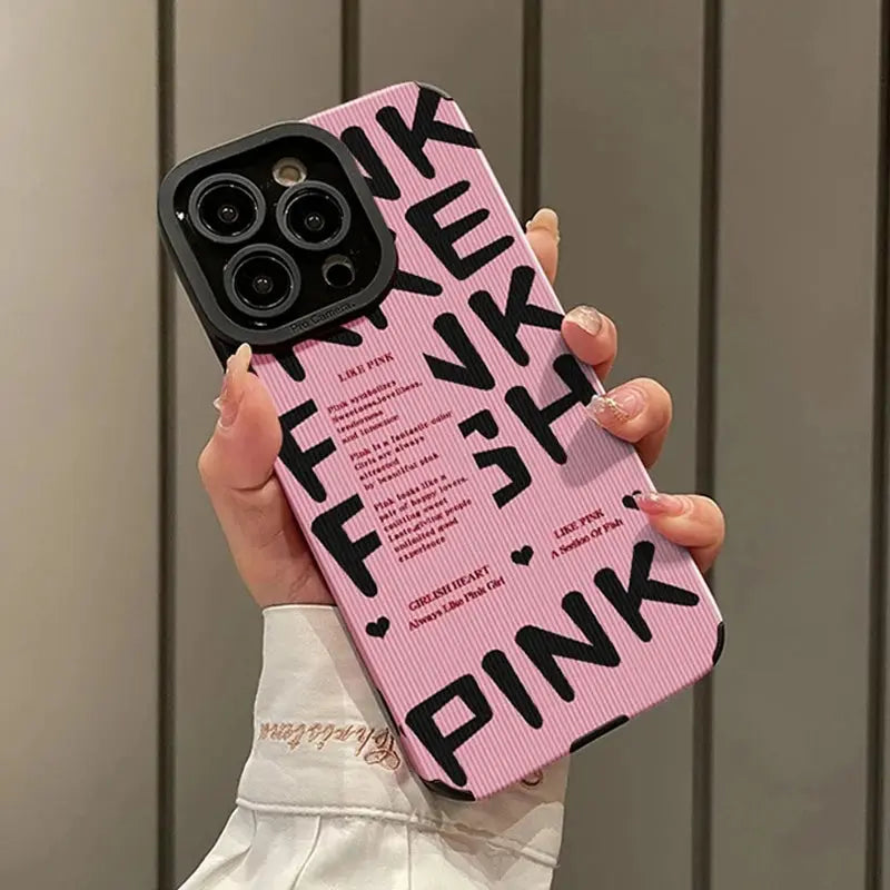Funda de Cuero PU con Letras Ins para iPhone - Color Rosa - Modelos Compatibles: 15, 12, 11, 14, 13 Pro Max, SE, 7, 8 Plus, XS Max, X, XR - La zona Apple