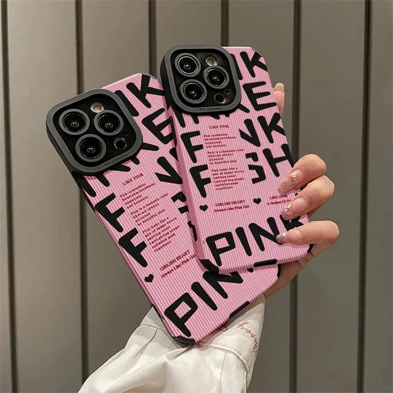 Funda de Cuero PU con Letras Ins para iPhone - Color Rosa - Modelos Compatibles: 15, 12, 11, 14, 13 Pro Max, SE, 7, 8 Plus, XS Max, X, XR - La zona Apple