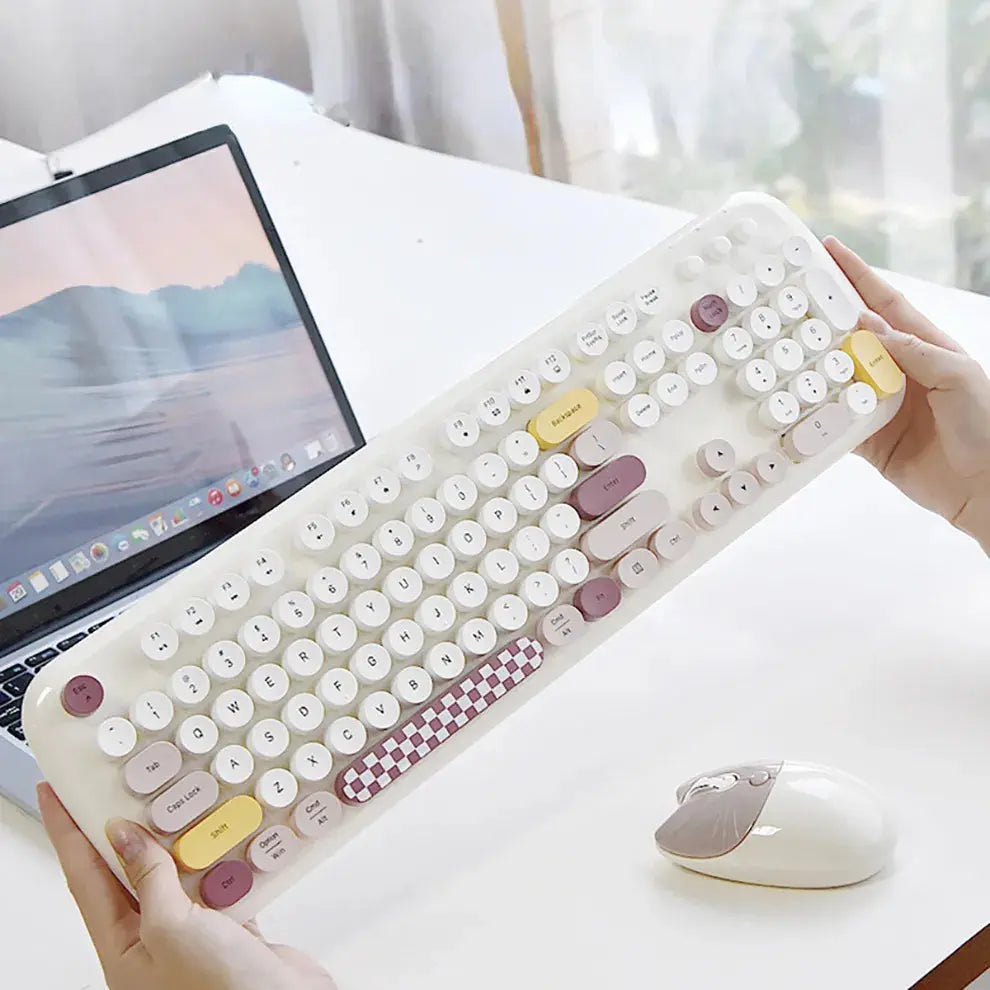 MOFII-teclado y ratón inalámbricos, Combo Retro de 2,4G con tapa redonda, Kit de teclado y ratón español para juegos - La zona Apple