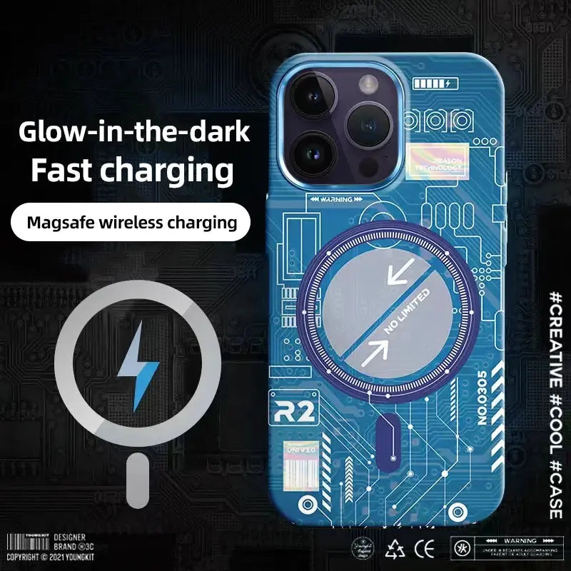 Magsafe-Funda magnética para teléfono móvil, carcasa fluorescente de lujo con carga inalámbrica para iPhone 14, 13, 12, 15 Pro Max - La zona Apple