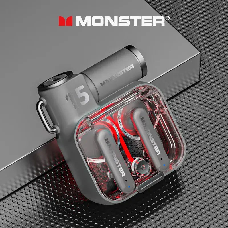 Monster-auriculares inalámbricos XKT15 originales, cascos con Bluetooth 5,3, TWS, con diseño de tapa RGB, baja latencia, novedad de 2023 - La zona Apple