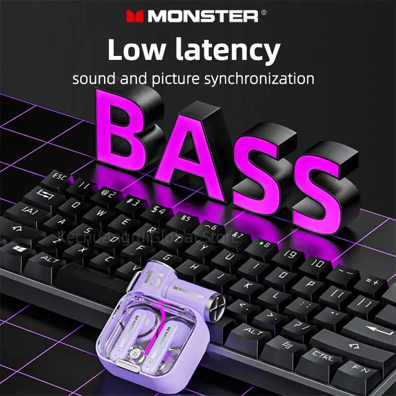 Monster-auriculares inalámbricos XKT15 originales, cascos con Bluetooth 5,3, TWS, con diseño de tapa RGB, baja latencia, novedad de 2023 - La zona Apple