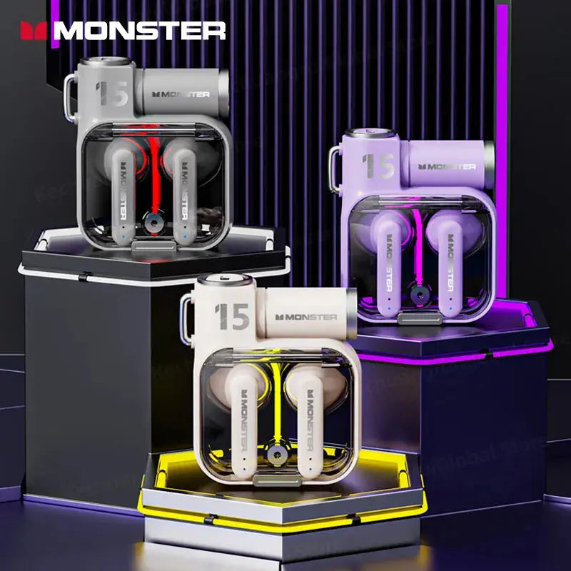 Monster-auriculares inalámbricos XKT15 originales, cascos con Bluetooth 5,3, TWS, con diseño de tapa RGB, baja latencia, novedad de 2023 - La zona Apple