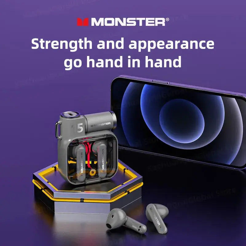 Monster-auriculares inalámbricos XKT15 originales, cascos con Bluetooth 5,3, TWS, con diseño de tapa RGB, baja latencia, novedad de 2023 - La zona Apple