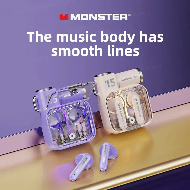 Monster-auriculares inalámbricos XKT15 originales, cascos con Bluetooth 5,3, TWS, con diseño de tapa RGB, baja latencia, novedad de 2023 - La zona Apple