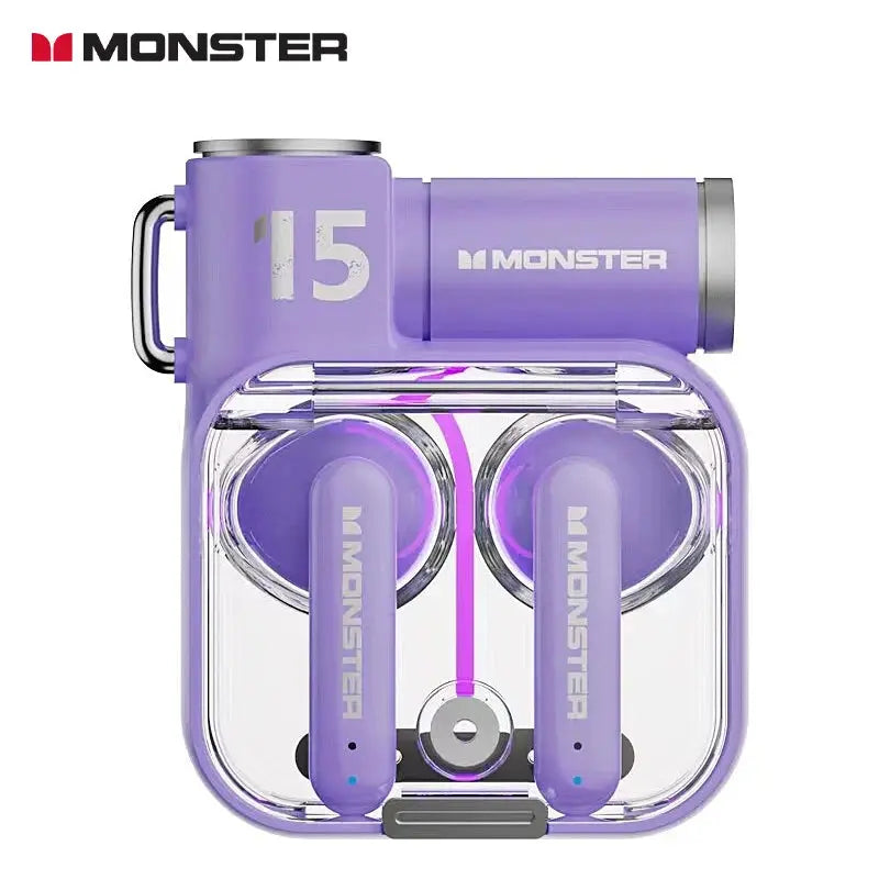 Monster-auriculares inalámbricos XKT15 originales, cascos con Bluetooth 5,3, TWS, con diseño de tapa RGB, baja latencia, novedad de 2023 - La zona Apple